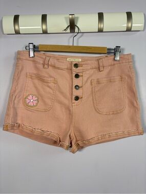 Spell & The Gypsy Rare Peach-Pink Denim Button-Front Shorts Size Large